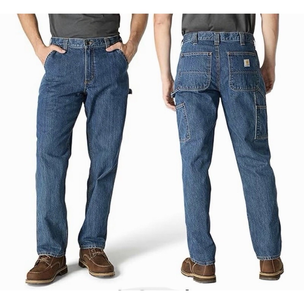 CARHARTT Carpenter Loose Fit Jeans Mens 38x32 Blue Workwear Denim Utility BD4941